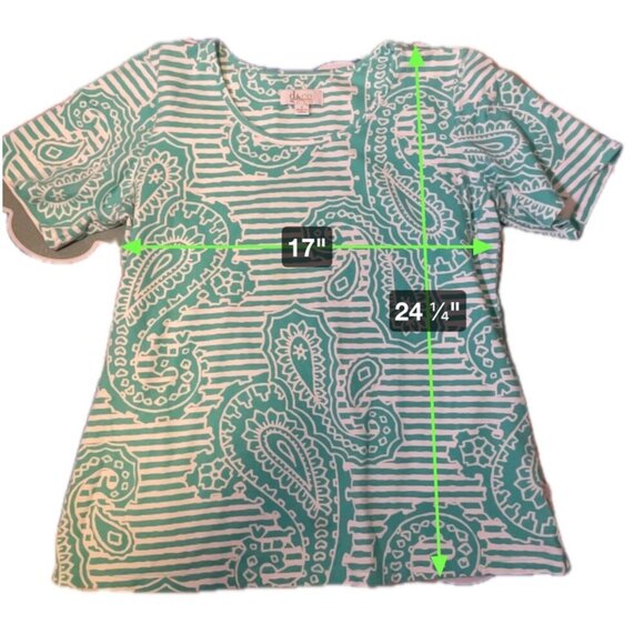 D & Co Active Green Striped Paisley Print Short Sleeve Round Neck Top SZ Small - Picture 6 of 6